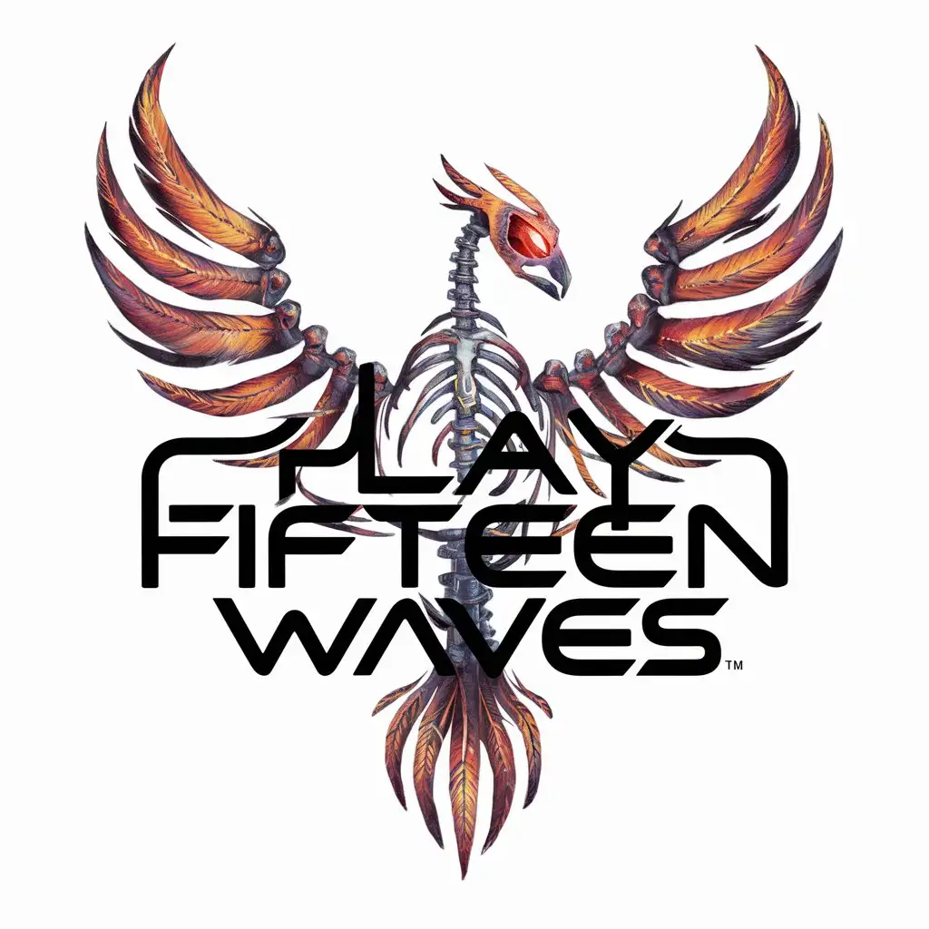 LOGO-Design-For-Play-Fifteen-Waves-Phoenix-Skeleton-Head-and-Body-Symbol-for-Entertainment-Industry