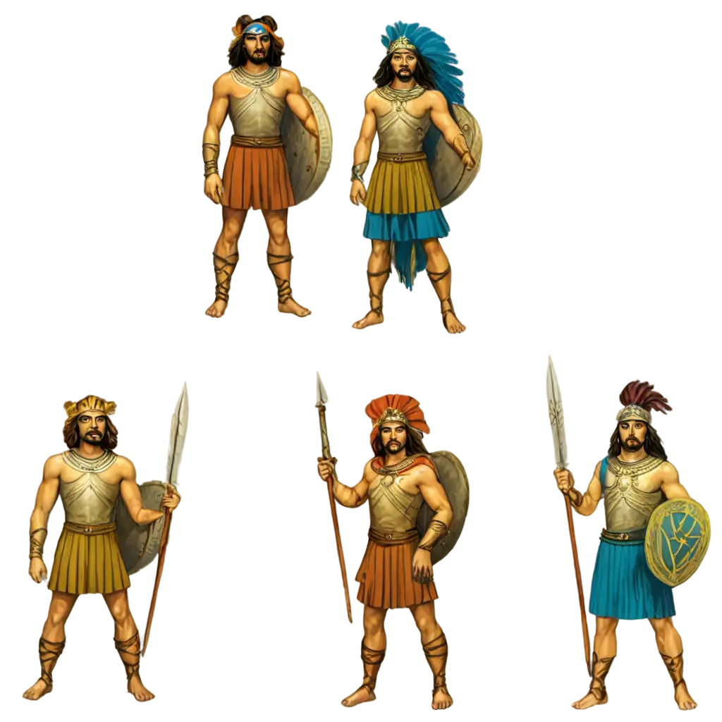 Cartoonish-PNG-Image-of-Sea-Peoples-Warriors-from-the-Late-Bronze-Age-with-Vibrant-Coastal-Scene