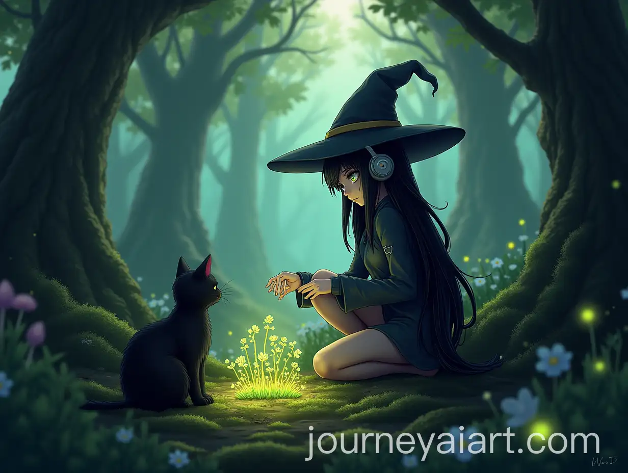 Technowitch-in-Mystical-Forest-with-Glowing-Bioluminescent-Plants