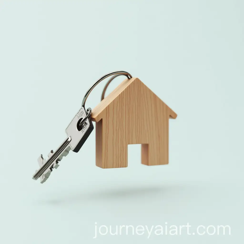 Wooden-House-Keychain-Floating-in-MidAir-Against-a-Clear-Background