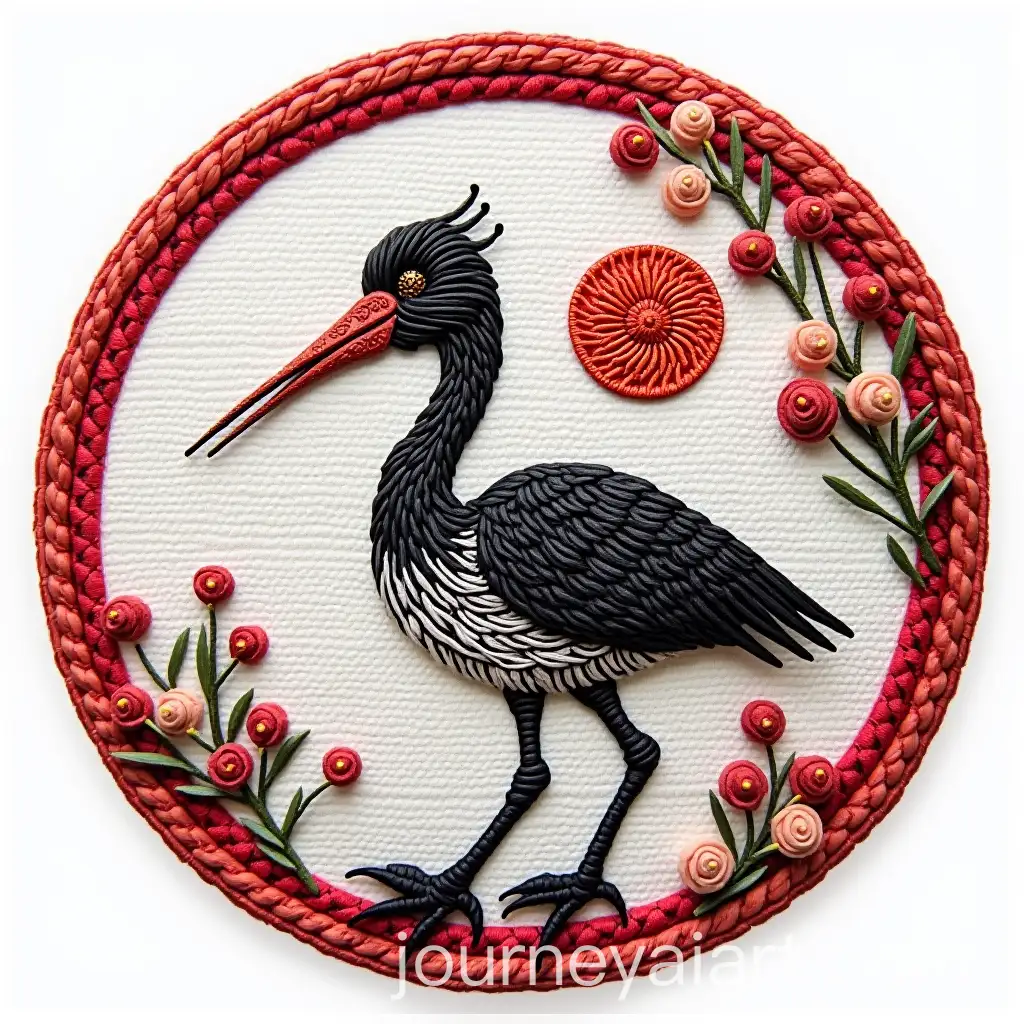 Monochrome-Japanese-Hanko-Inspired-Stork-with-Belarusian-Rushnik-Embroidery