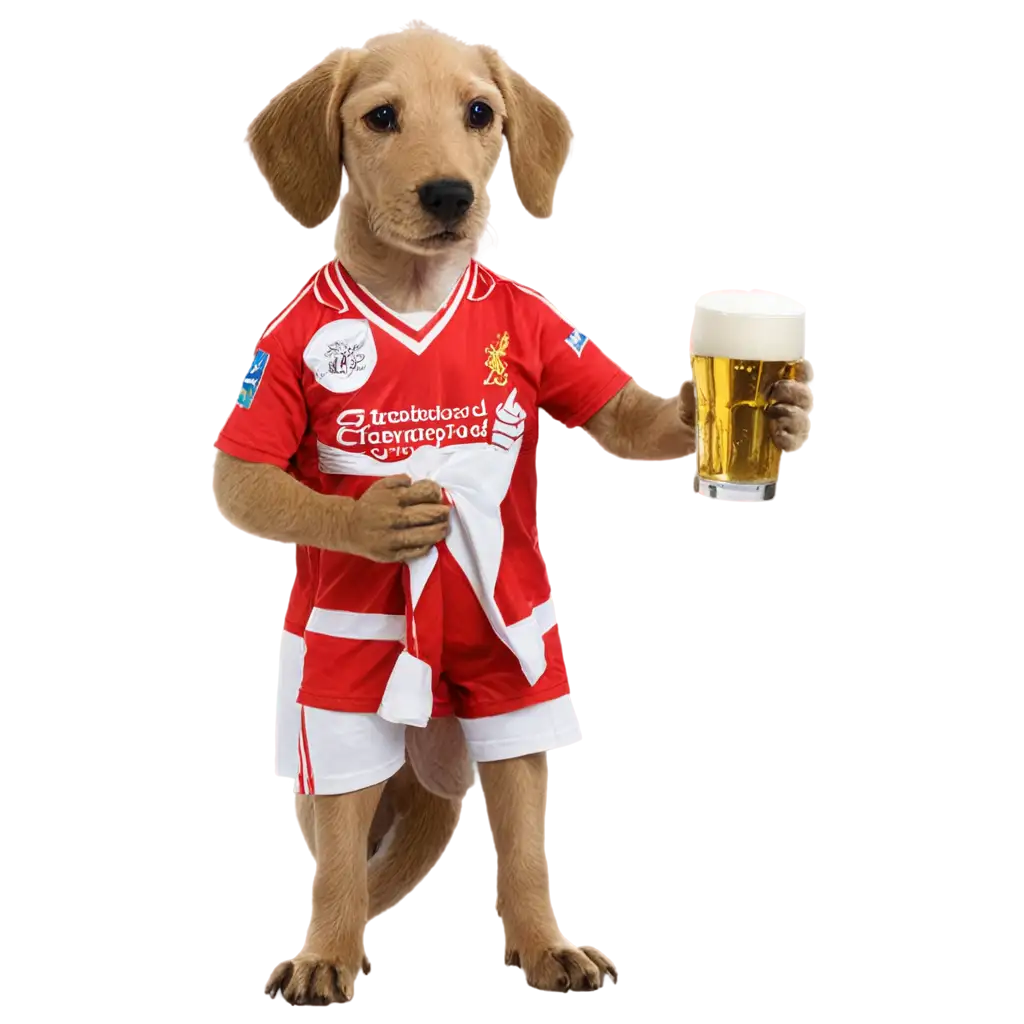 Liverpool football club supported by a dog drinking beer