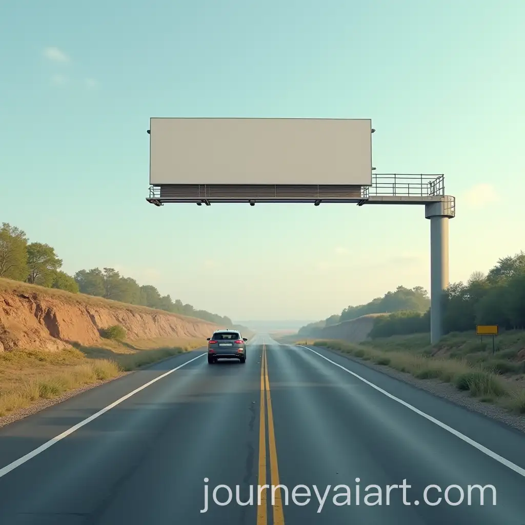 Car-Turning-on-Two-Roads-with-Horizontal-Billboard-Above-in-Photorealistic-Setting
