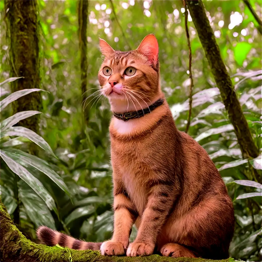 Cat-Sitting-in-a-Jungle-PNG-HighQuality-Image-for-Versatile-Use