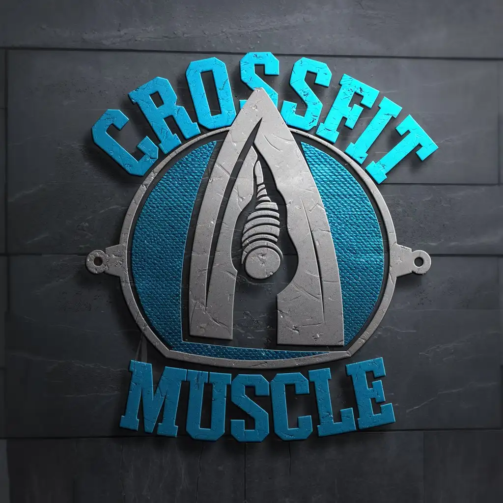 LOGO Design For CrossFit Iron Muscle Bold Blue Gray with Military and Fitness Icons