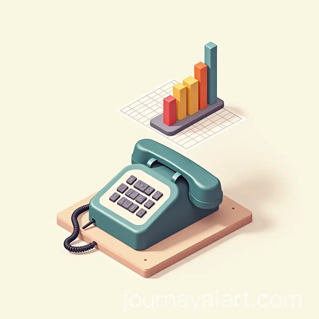 Isometric-Illustration-of-Vintage-Telephone-with-Floating-Bar-Chart