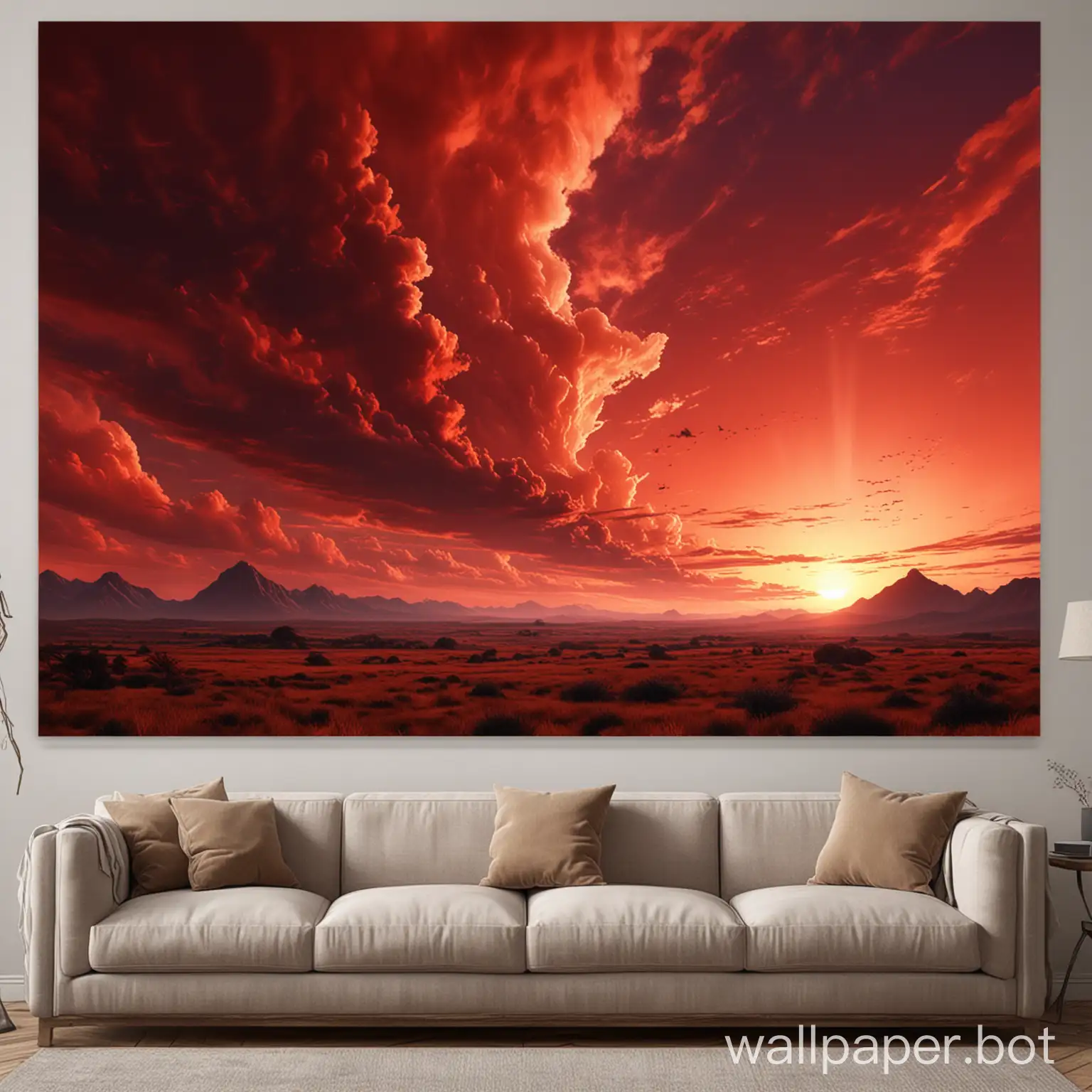 realistic red sky landscape