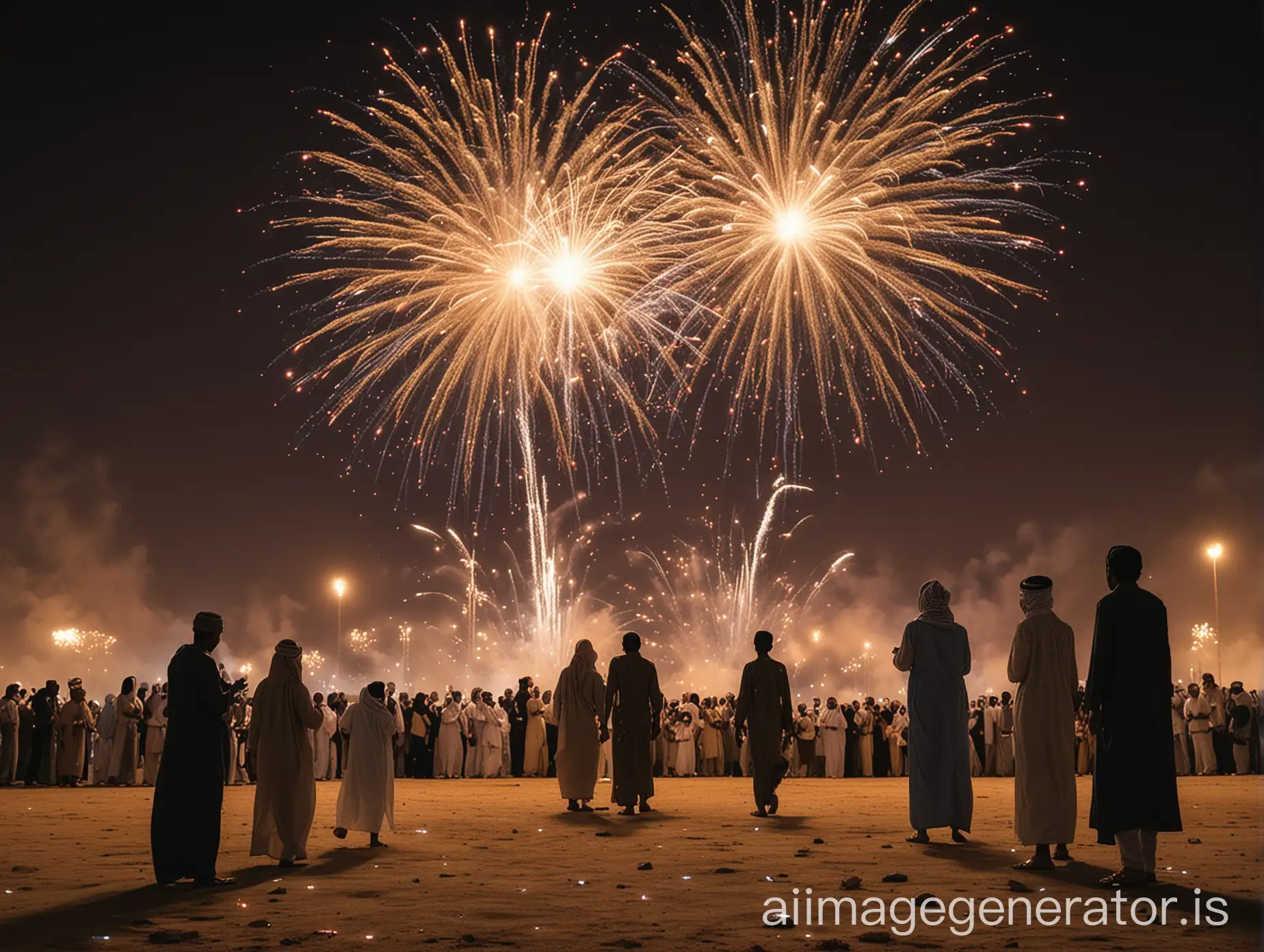 Family-Celebration-with-Fireworks-in-Traditional-Saudi-Costume-for-Eid-AlFitr