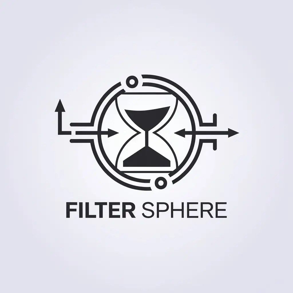 a vector logo design,with the text "filter sphere", main symbol:hourglass, functional programming, vector arrow, only use straight line, white background,Minimalistic,be used in Technology industry,clear background