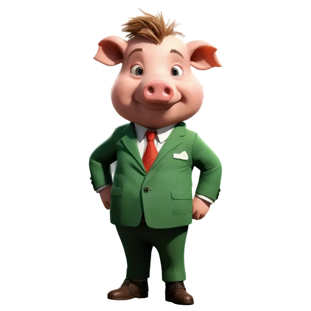 Muscular-Tough-Pig-in-Green-Suit-PNG-Image-Cartoon-Character-Design