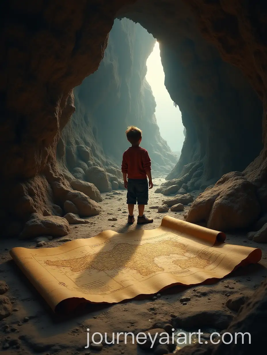 Boy-Holding-an-Ancient-Map-Inside-a-Mysterious-Cave