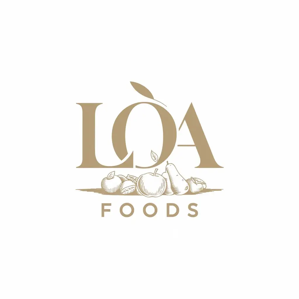 LOGO Design for LOA Foods Elegant Writing with Earthy Colors and Fruits Vegetables Theme