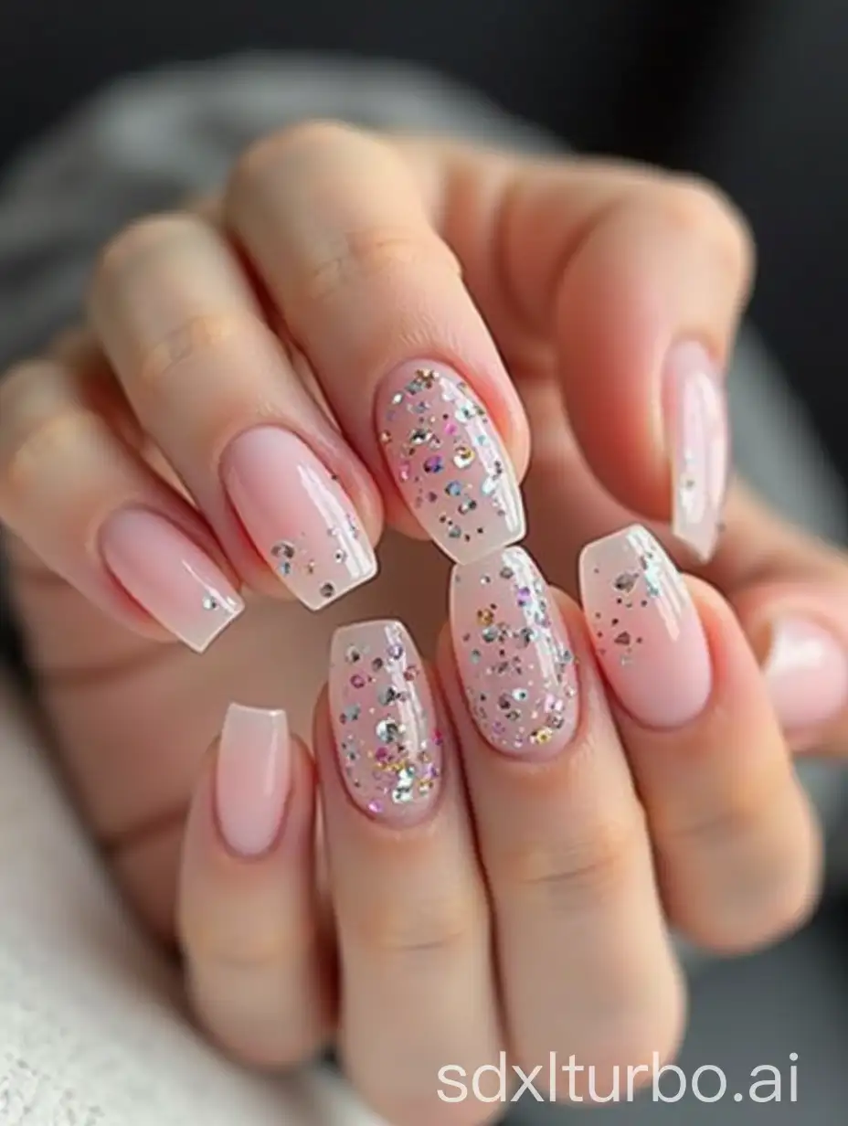 hand with crystal glass beautiful nails with 3d pattern on them