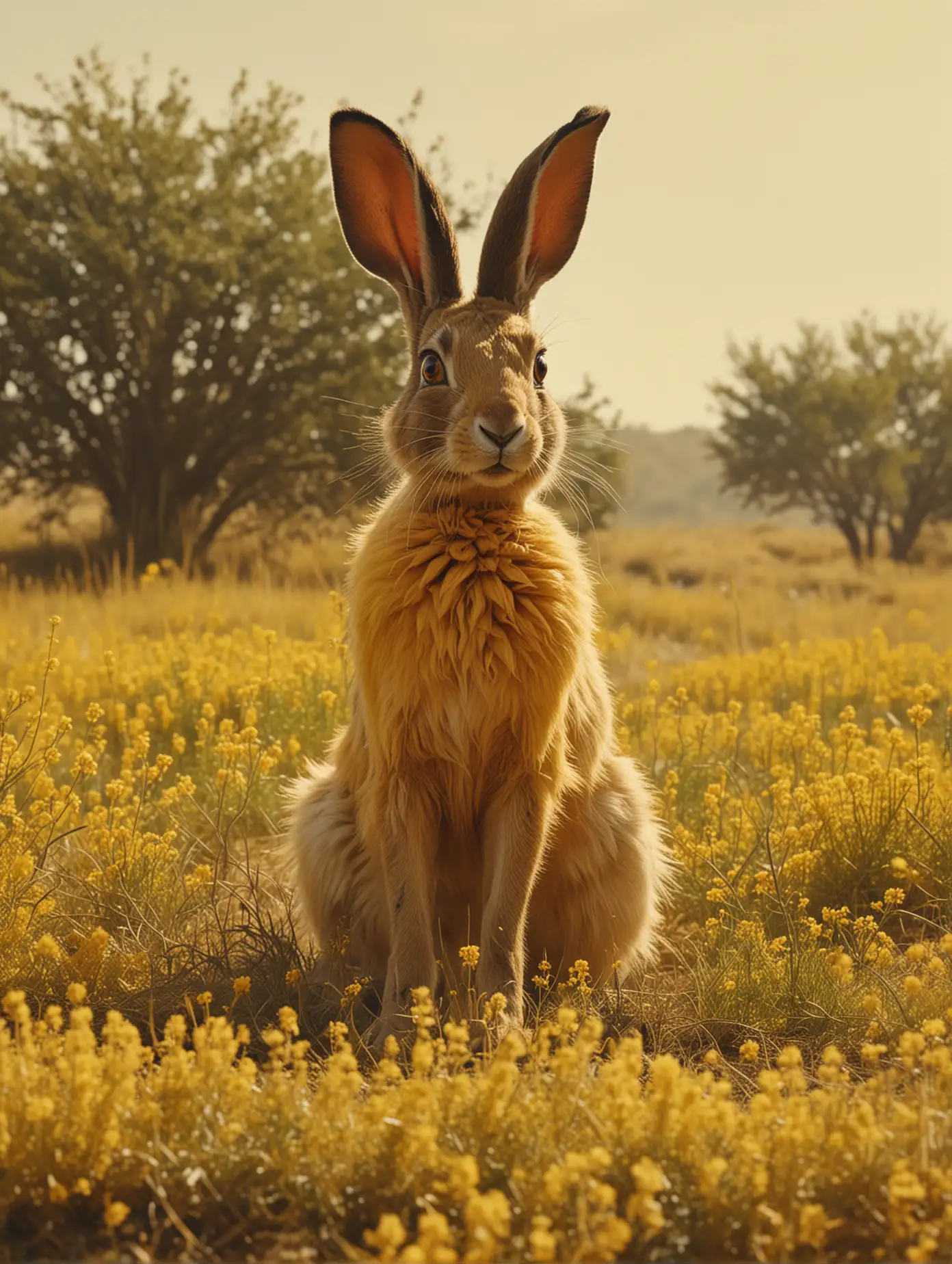 Fantasy Scene Mohawk Hare in Yellow Field by Bush