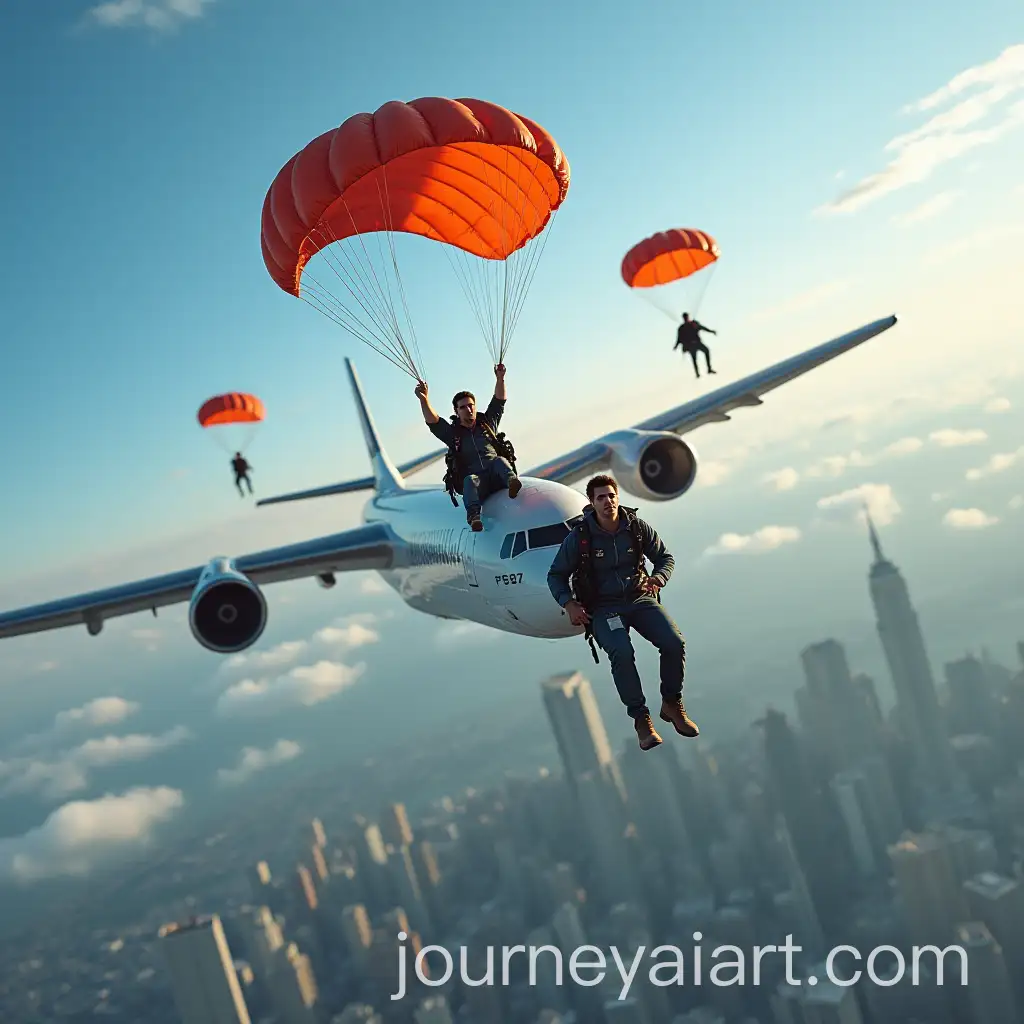 Skydivers-Jumping-with-Cityscape-Background