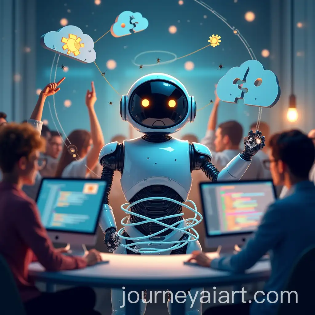 DiverseAI-Image-Prompt-Expansion-App-Developers-Collaborating-on-a-Futuristic-RobotDriven-Digital-Workspace