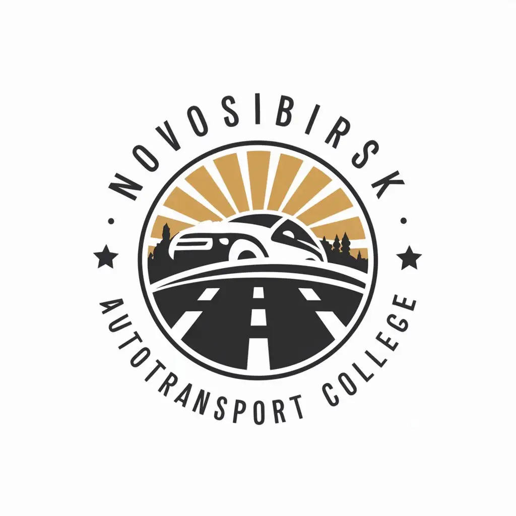 a vector logo design,with the text "Novosibirsk Autotransport College", main symbol:car road,Moderate,clear background