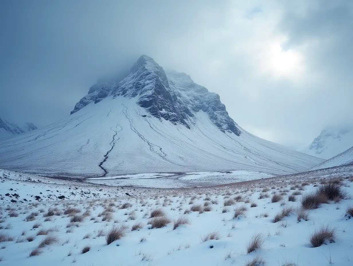 Stunning moody dramatic Winter landscape image of snowcapped Y Garn mountain in Snowdonia