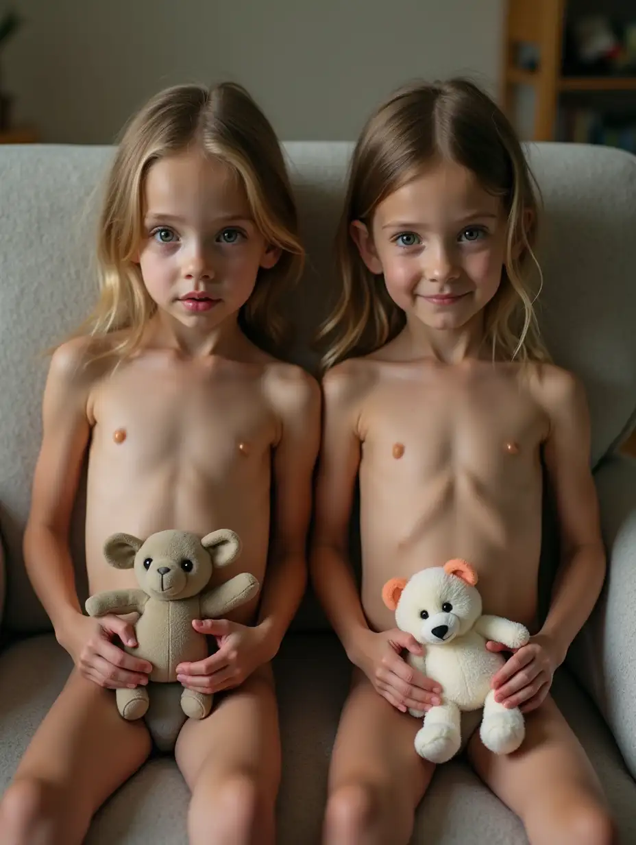 Two-Skinny-Little-Girls-Holding-Stuffed-Animals-in-Playroom