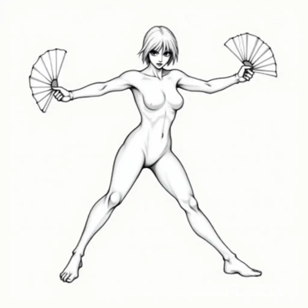 Female-Warrior-in-Dynamic-Fighting-Stance-with-Open-Fans