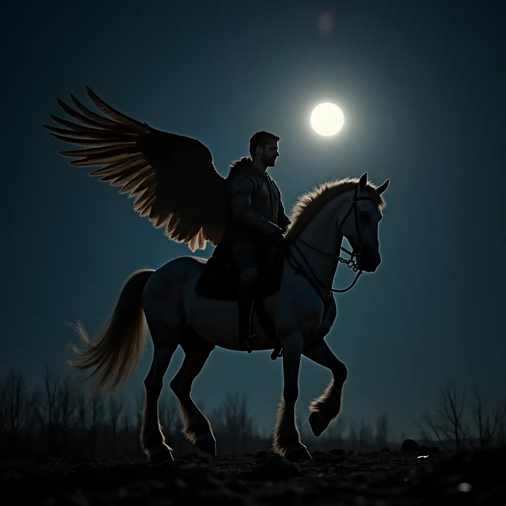 a leader's journey at night wearing buroq(winged horse that comes from light) 