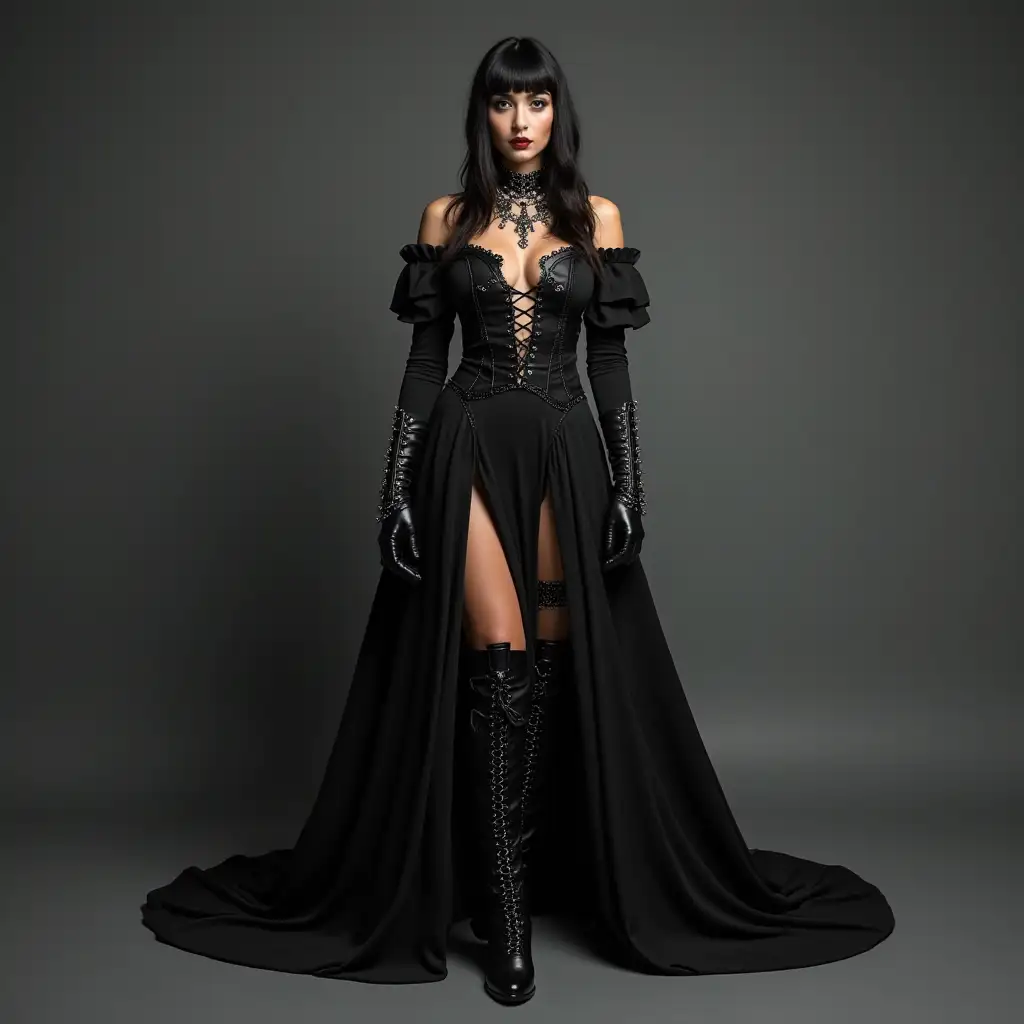 Powerful-Woman-in-Gothic-Style-with-Black-Dress-and-Boots