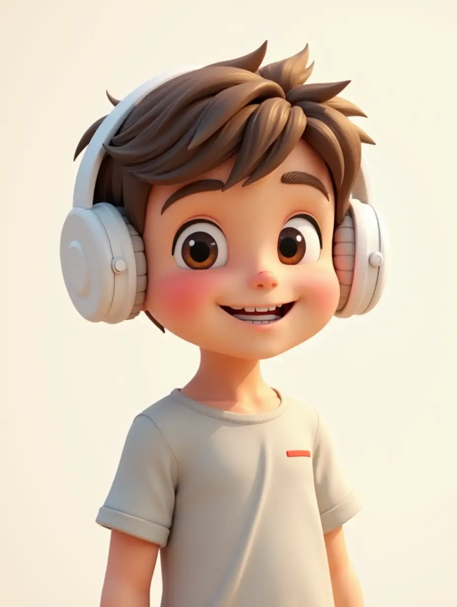 Animated boy wearing apple white headphones without background