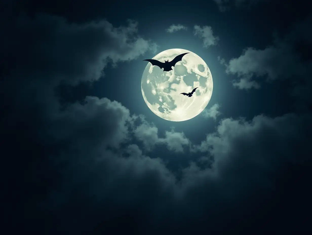 Halloween Night - Spooky Moon In Cloudy Sky With Bats