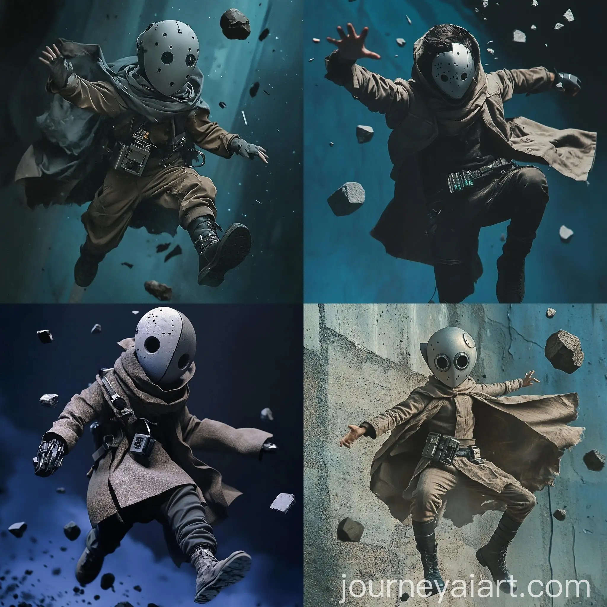 Mysterious-Boy-in-Gray-Mask-Leaping-with-Futuristic-Weapon