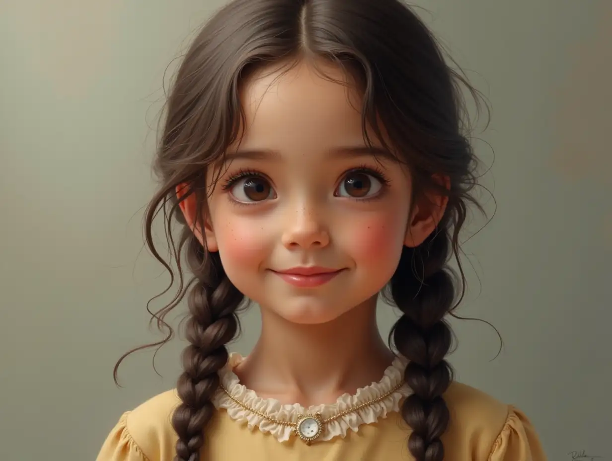 a small fair-skinned girl. With clear focus on the braids. Realistic