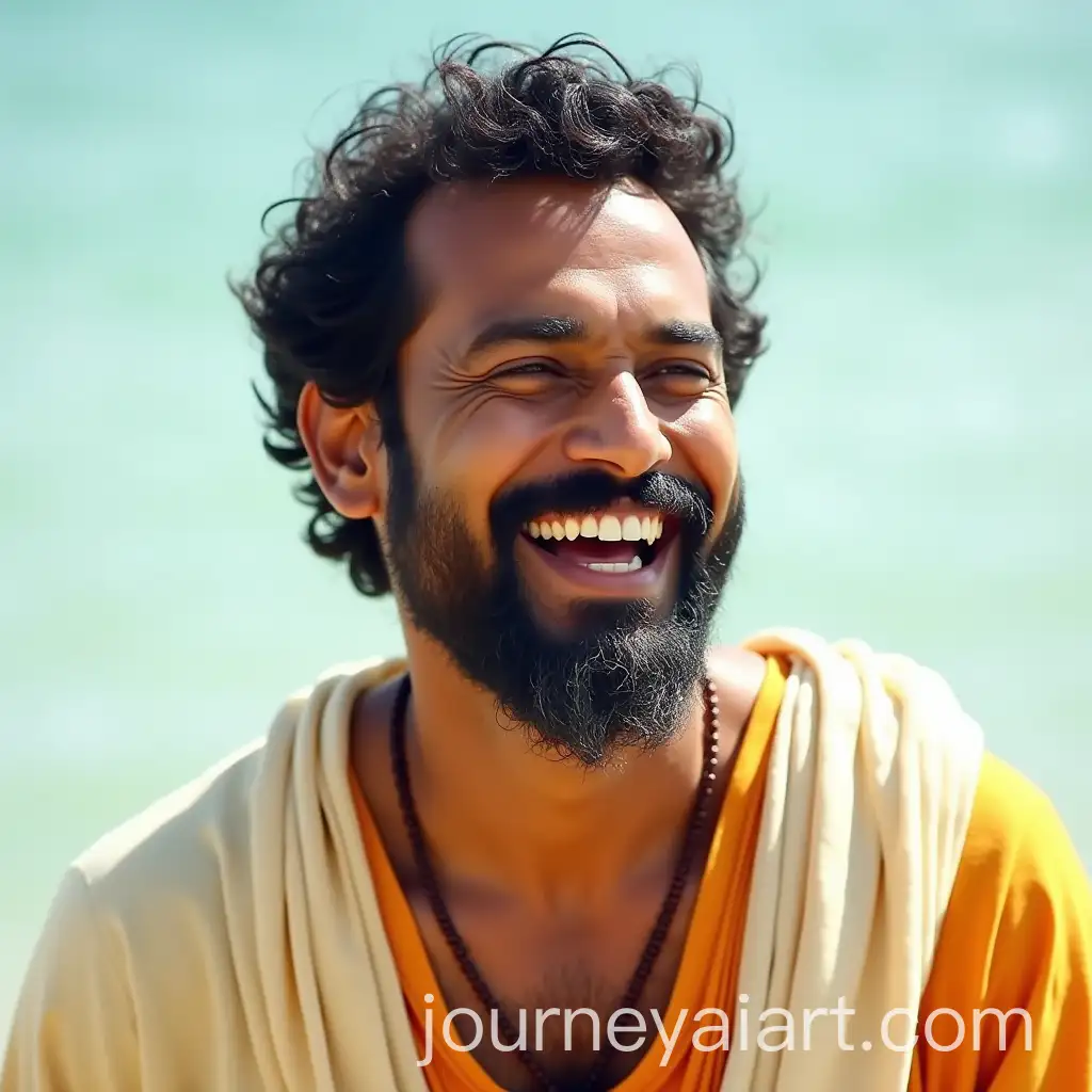 Indian-Actor-Harisree-Ashokan-Speaking-Animatedly-in-Traditional-Kerala-Attire-by-the-Seaside