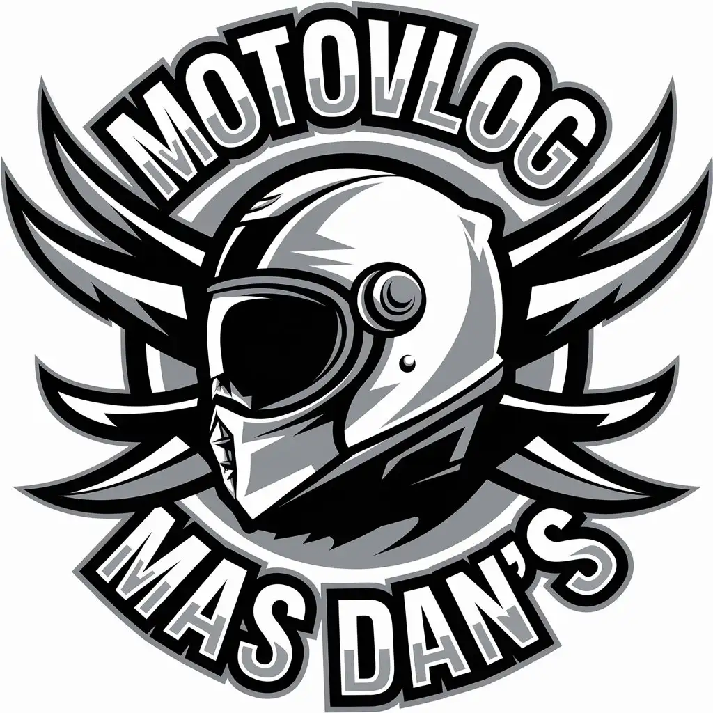 a vector logo design,with the text "MOTOVLOG MAS DAN'S", main symbol:HELMET,complex,be used in Automotive industry,clear background