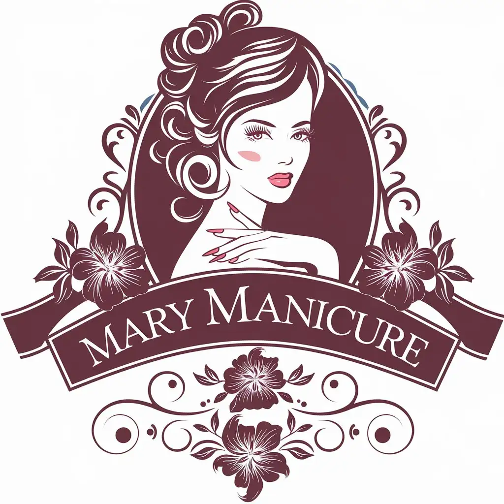 a vector logo design,with the text "Mary manicure", main symbol:Beautiful woman with beautiful nails,complex,be used in Beauty Spa industry,clear background