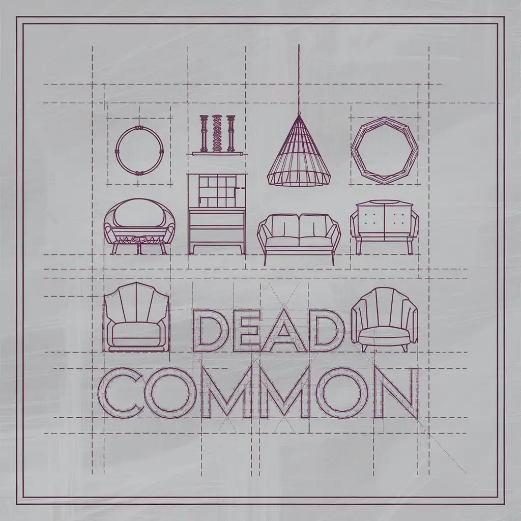 LOGO Design for Dead Common Minimalistic Line Art Sketch of Furniture and Home Decor in Blueprint Style