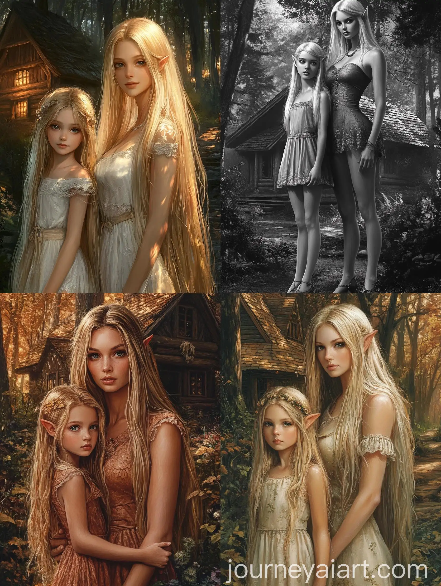 Elf-Woman-and-Daughter-in-Deep-Woods-Cabin