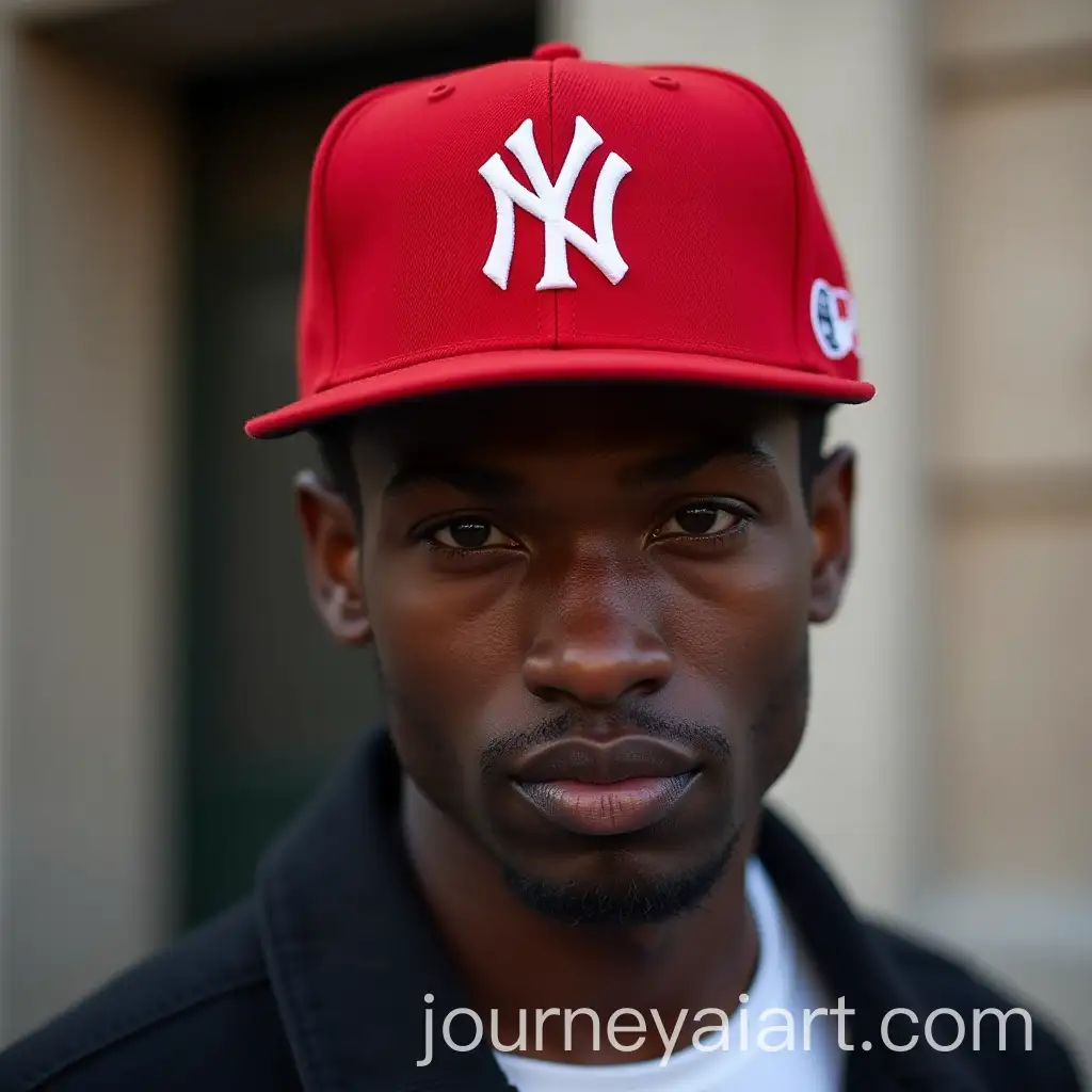 Young-Man-Wearing-Red-Snapback-Cap-with-New-York-Yankees-Logo-and-World-Series-Emblem