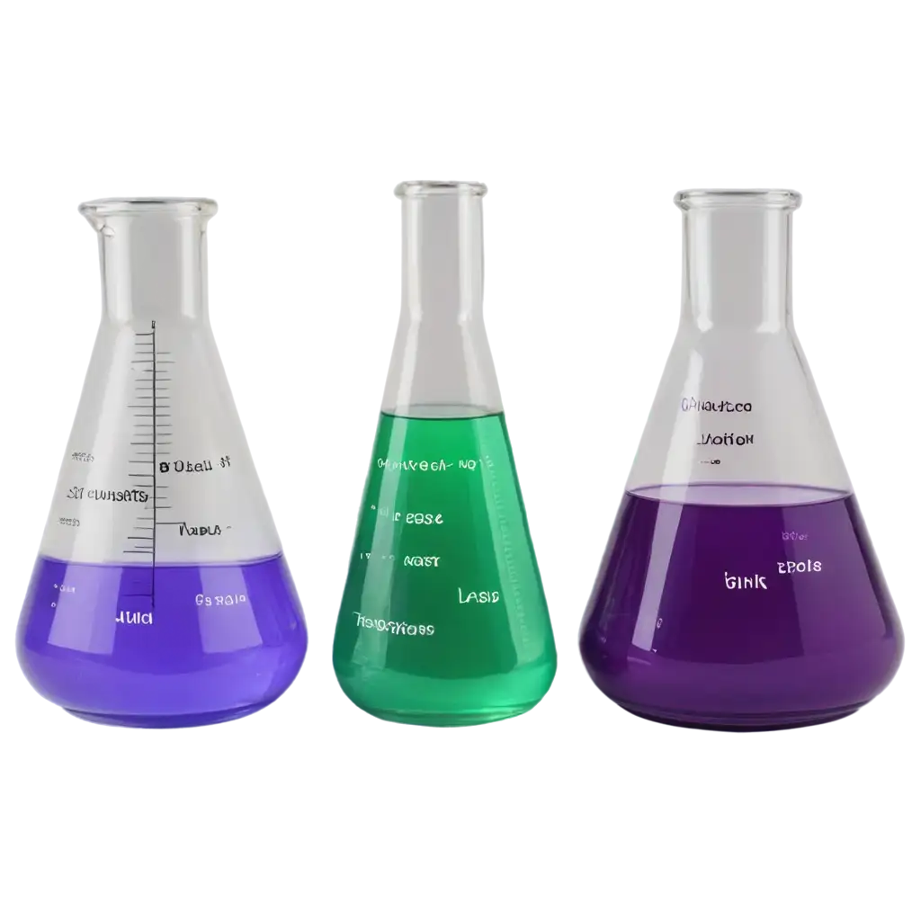 HighQuality-PNG-Image-of-3-Erlenmeyer-Flasks-with-Green-Liquids-and-Purple-Books-for-Scientific-and-Educational-Use