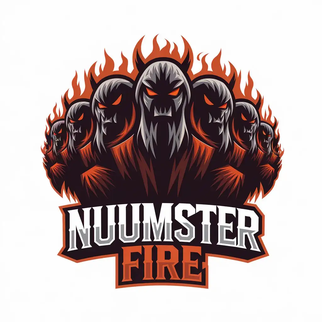 a vector logo design,with the text "Nuumster fire", main symbol:Legion of monsters,Moderate,be used in Events industry,clear background