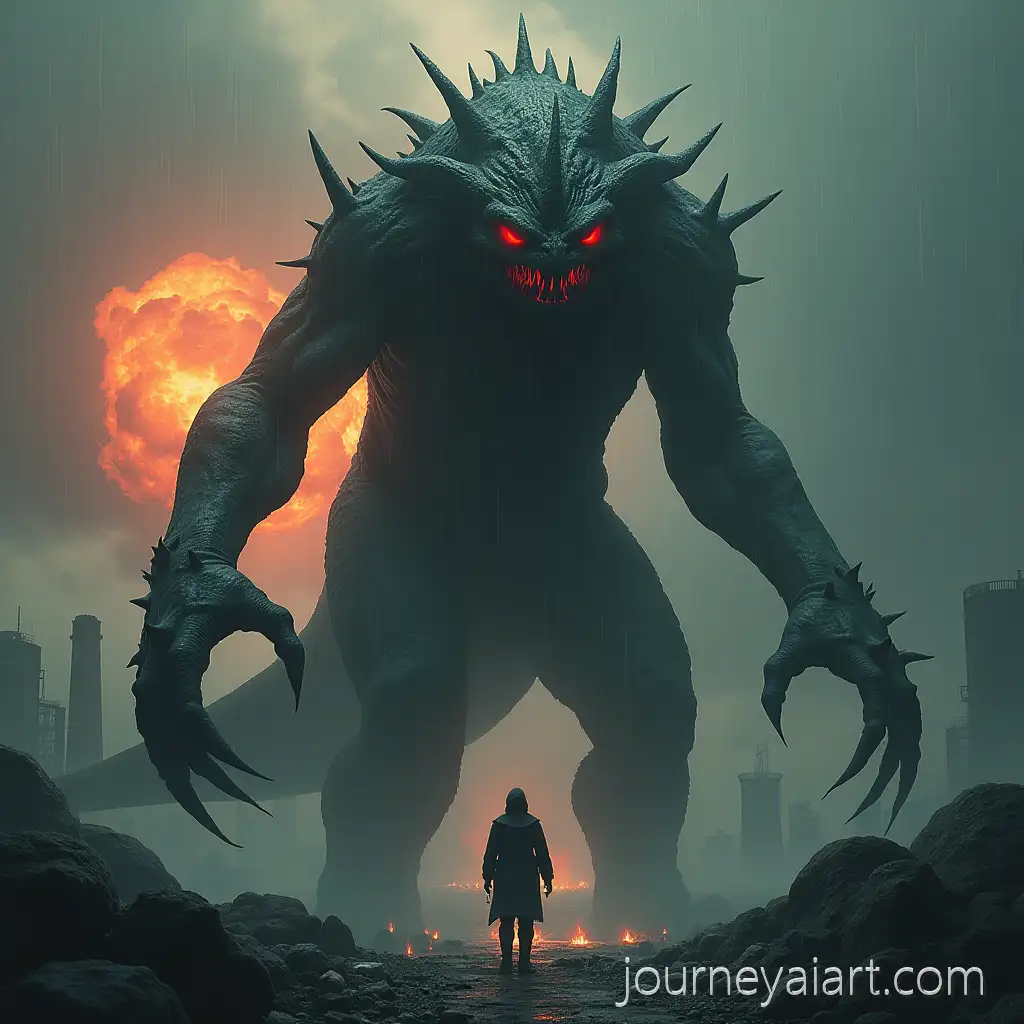 Giant-Monster-with-Sword-Tail-and-Hypnotic-GazeAI-Image-Prompt-Expansion-Amid-Exploding-Nuclear-Plant