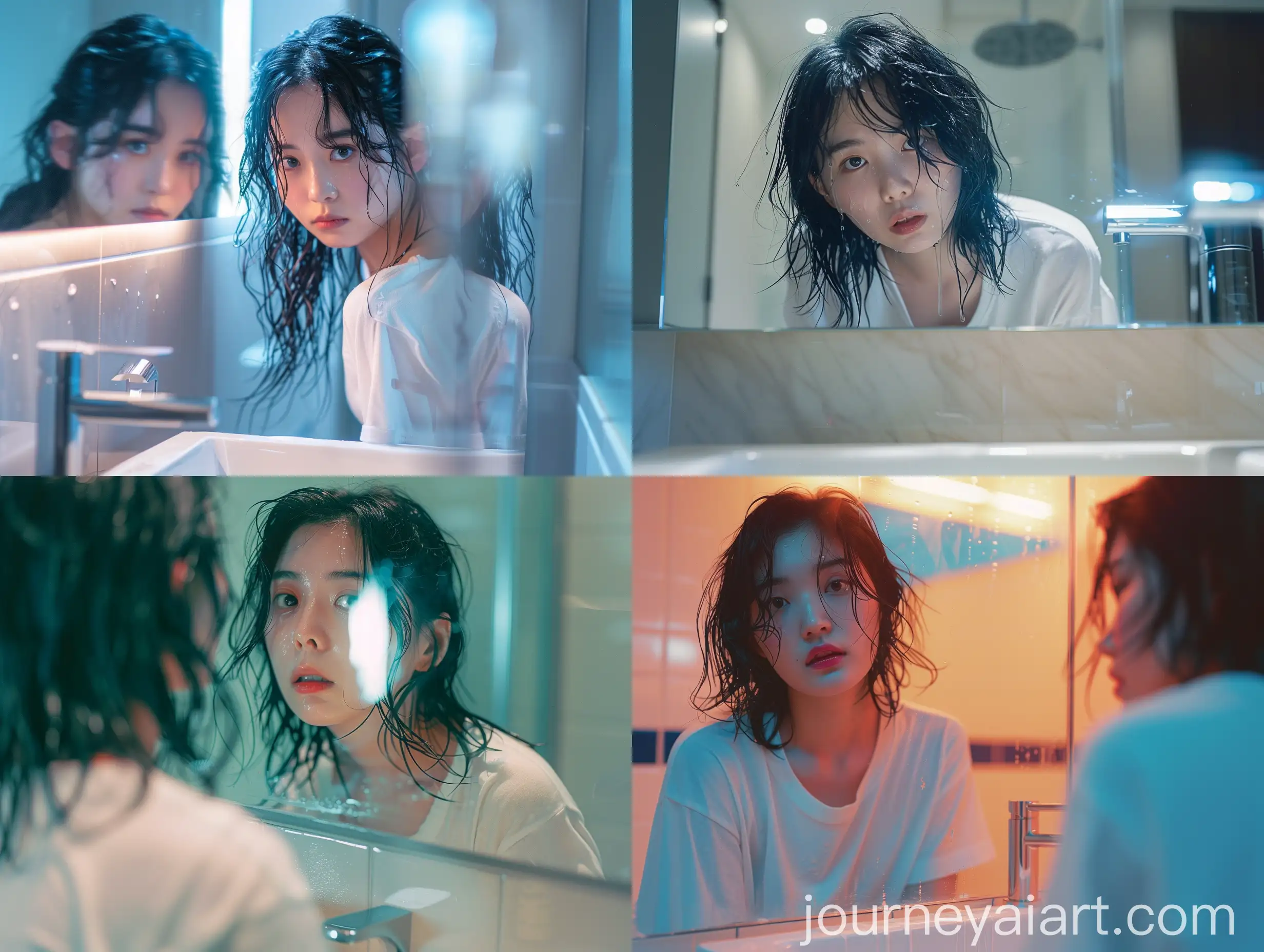 Curious-Korean-Girl-in-Modern-Bathroom-Reflection
