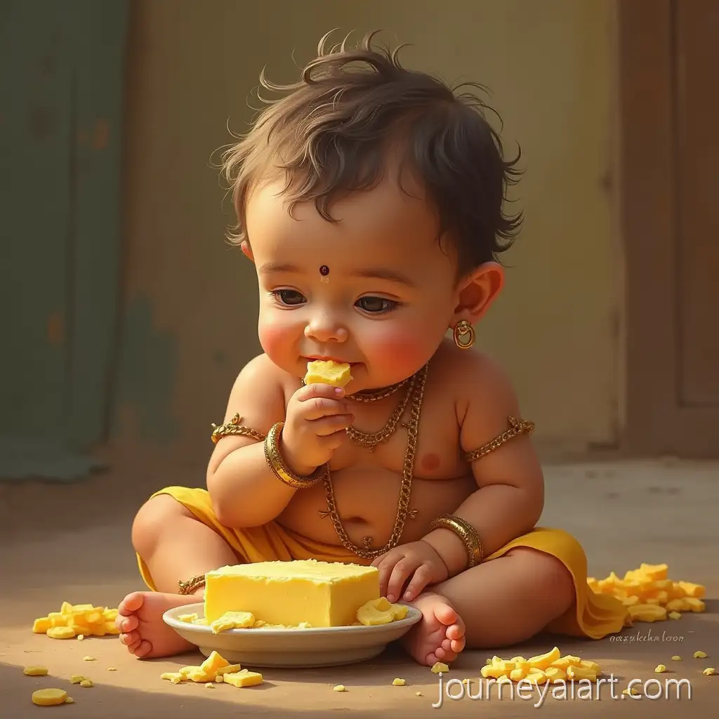 Baby-Krishna-Playfully-EatingAI-Image-Expansion-Butter-in-Traditional-Setting