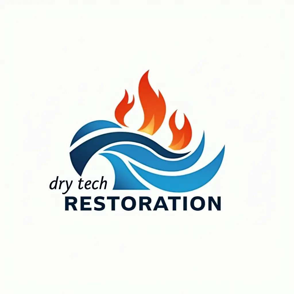 company name: dry tech restoration, for this name I need a logo with a theme for water damage, fire and wind make it more Contemporary