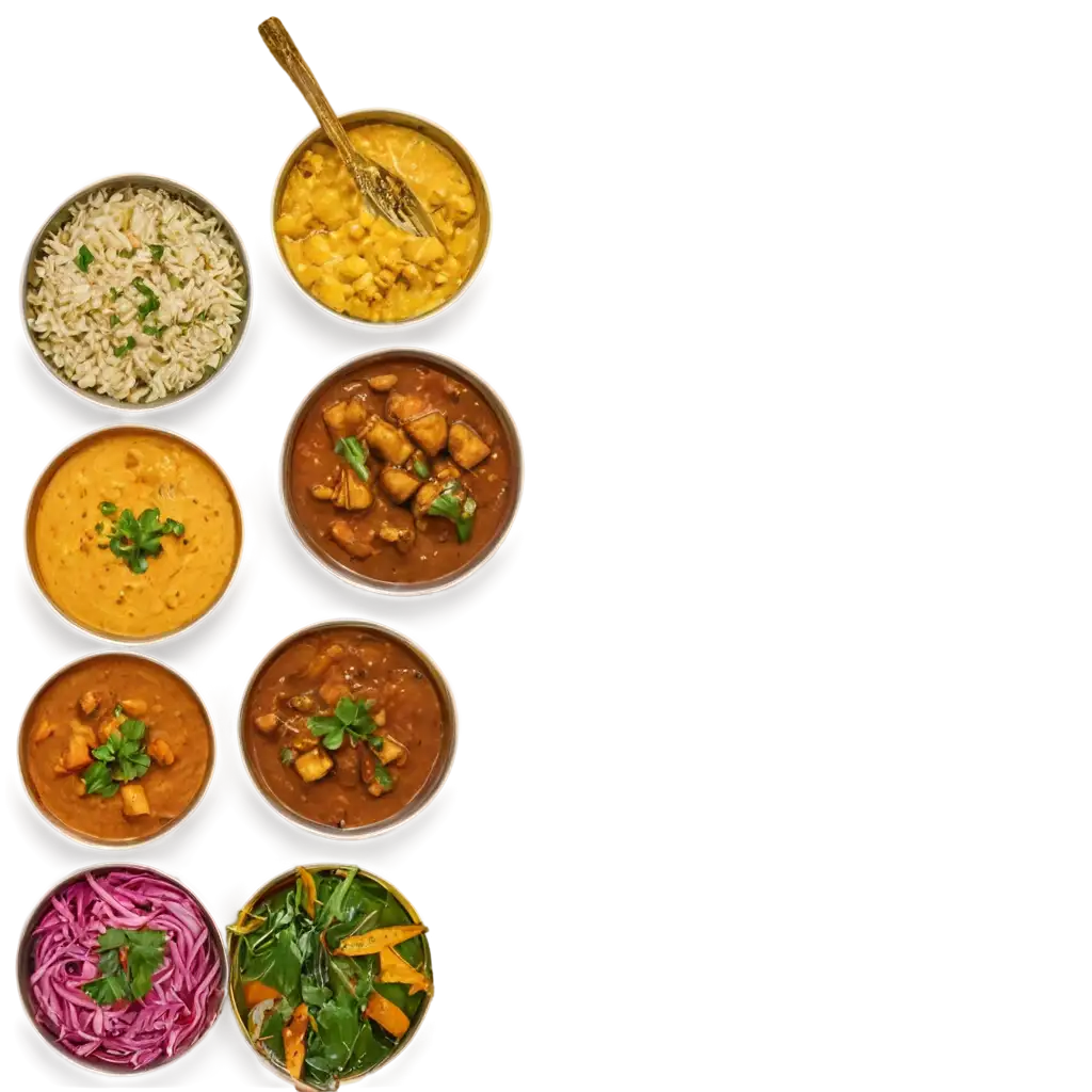 A high-resolution, overhead shot of a vibrantly arranged spread of various regional thalis. The thalis should be diverse, showcasing a wide range of colors, textures, and dishes. The styling should be modern and artistic, perhaps on a wooden or slate background, with good lighting. The image should convey the 'journey' aspect – perhaps with a subtle map or compass element in the background. The focus is on creating an image that is aspirational and enticing.