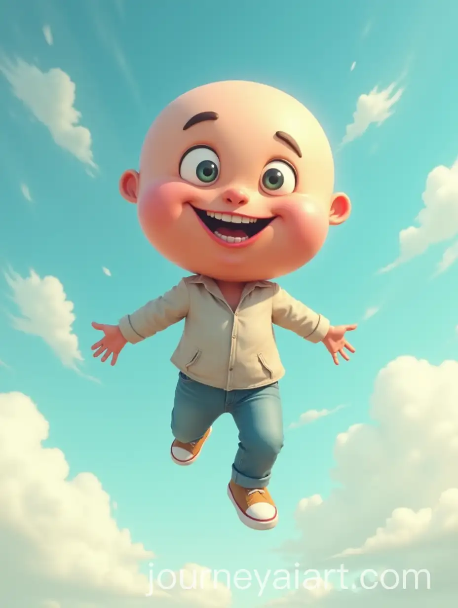 Humorous-Floating-Man-with-BalloonLike-Face-in-a-Whimsical-Sky
