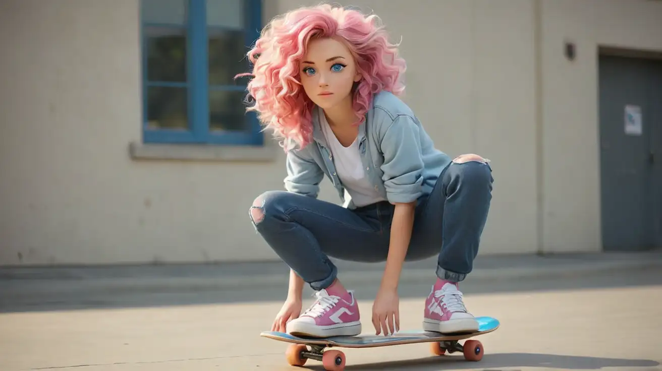 Blonde-Girl-Riding-Skateboard-with-Colorful-Sneakers