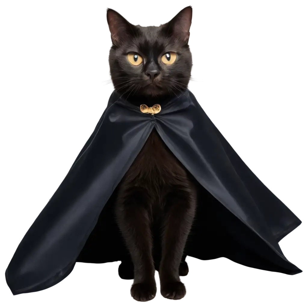 Black cat with a cape