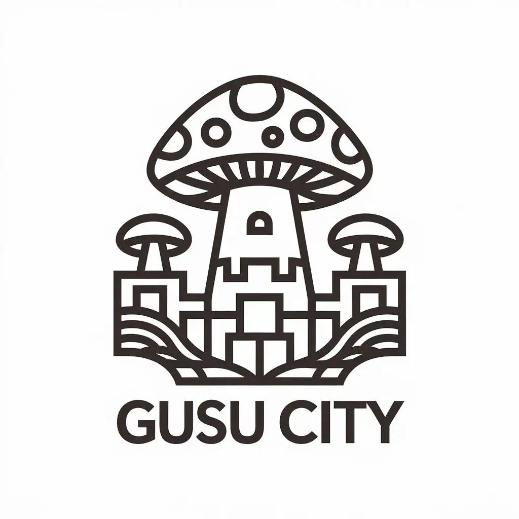 a vector logo design,with the text "Gusu City", main symbol:mushrooms, castle, city walls,Moderate,be used in agriculture industry,clear background