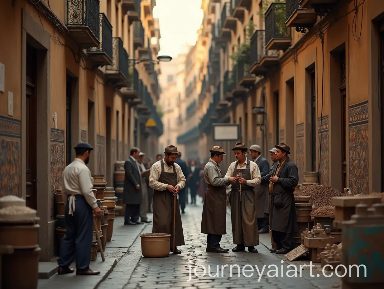 Artisan-Workers-Collaborating-on-Hydraulic-TilesAI-Image-Prompt-Expansion-in-Barcelonas-Eixample-District