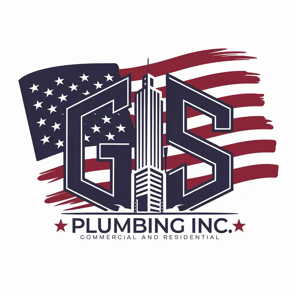 LOGO Design for GS Plumbing Inc Highrise Plumbing Symbol and American Flag Theme