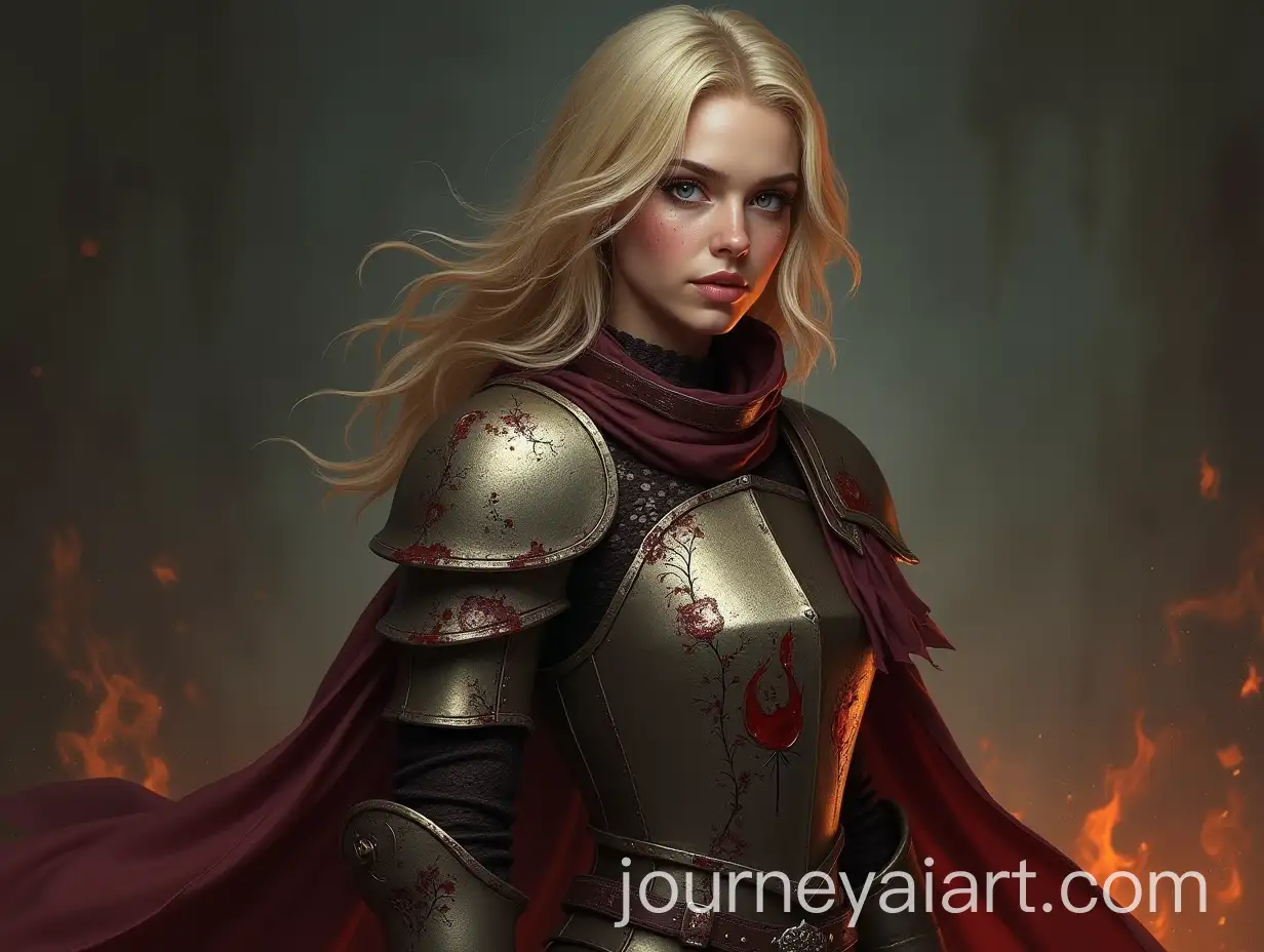 Dark-Fantasy-RPG-Game-Character-Petite-Blonde-Woman-Knight-with-Damaged-Burned-Evil-Runes-Engraved
